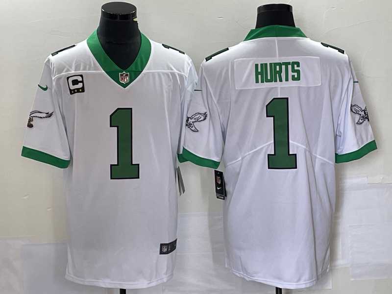 Men's Philadelphia Eagles #1 Jalen Hurts White Kelly Green With C Patch Jersey,We sell and wholesale Men's Philadelphia Eagles #1 Jalen Hurts White Kelly Green With C Patch Jersey on line form chian!